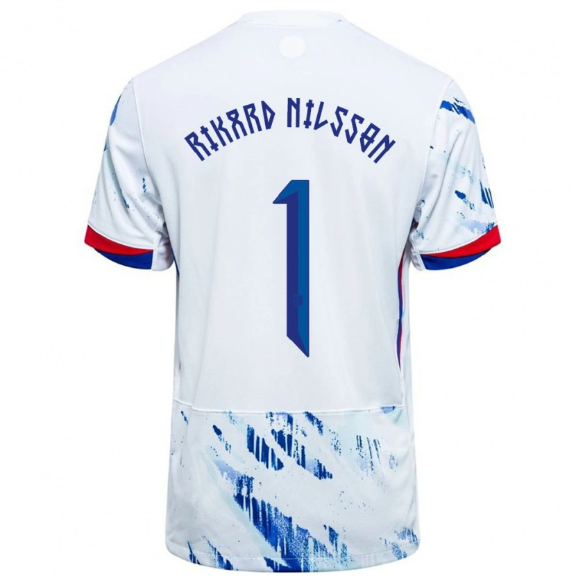 DanxenキッズノルウェーOskar Rikard Nilsson#1ホワイトブルーアウェイシャツ24-26ジャージーユニフォーム