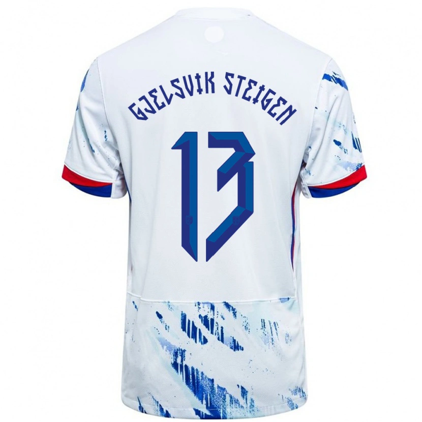 DanxenキッズノルウェーRasmus Gjelsvik Steigen#13ホワイトブルーアウェイシャツ24-26ジャージーユニフォーム