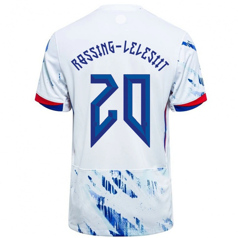 DanxenキッズノルウェーAlexander Røssing-Lelesiit#20ホワイトブルーアウェイシャツ24-26ジャージーユニフォーム