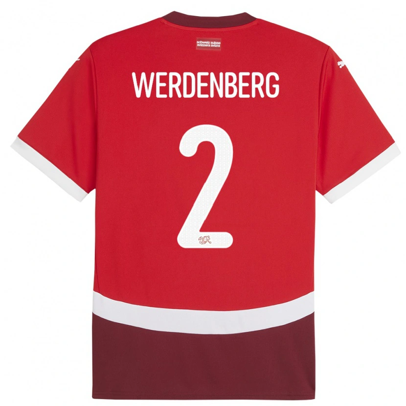 DanxenメンズスイスJulien Werdenberg#2赤ホームシャツ24-26ジャージーユニフォーム