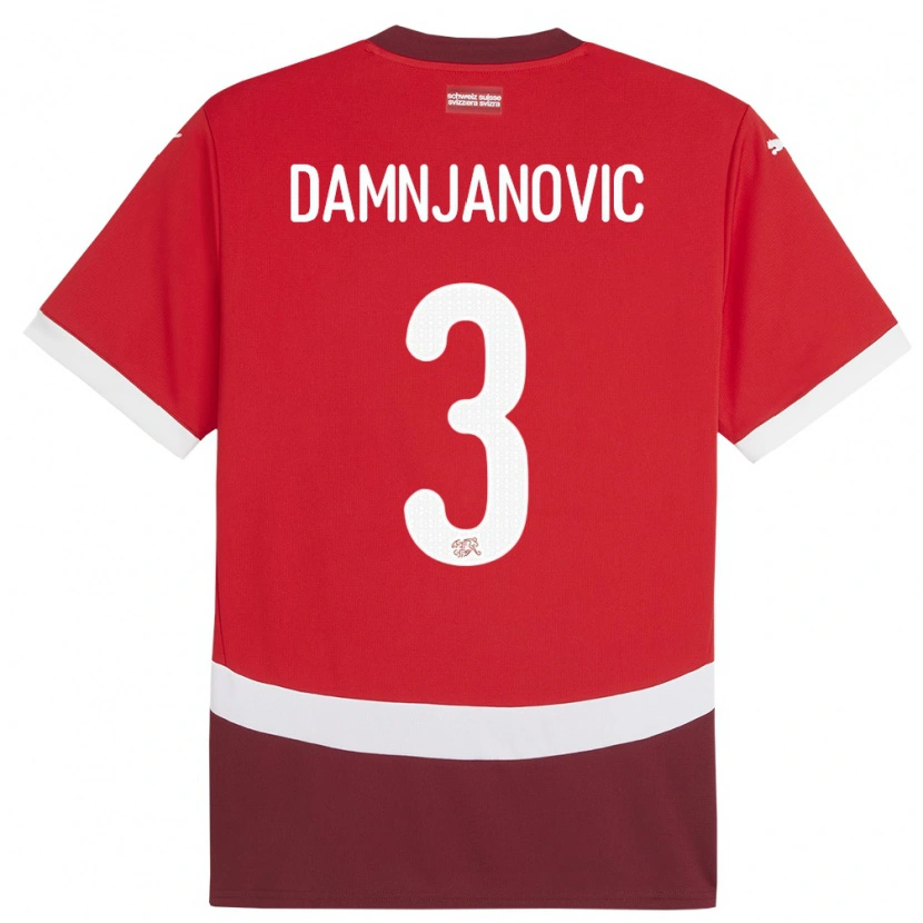 DanxenメンズスイスLazar Damnjanovic#3赤ホームシャツ24-26ジャージーユニフォーム