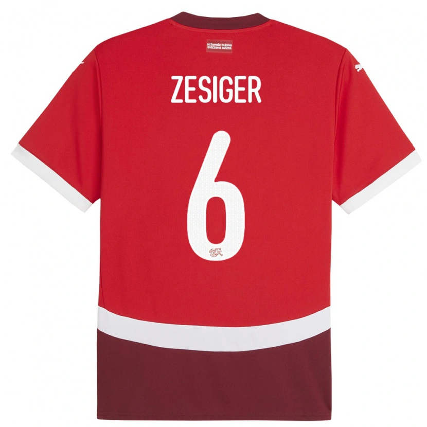 DanxenメンズスイスNavin Zesiger#6赤ホームシャツ24-26ジャージーユニフォーム