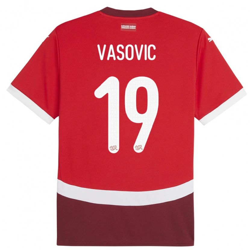 DanxenメンズスイスAndrej Vasovic#19赤ホームシャツ24-26ジャージーユニフォーム