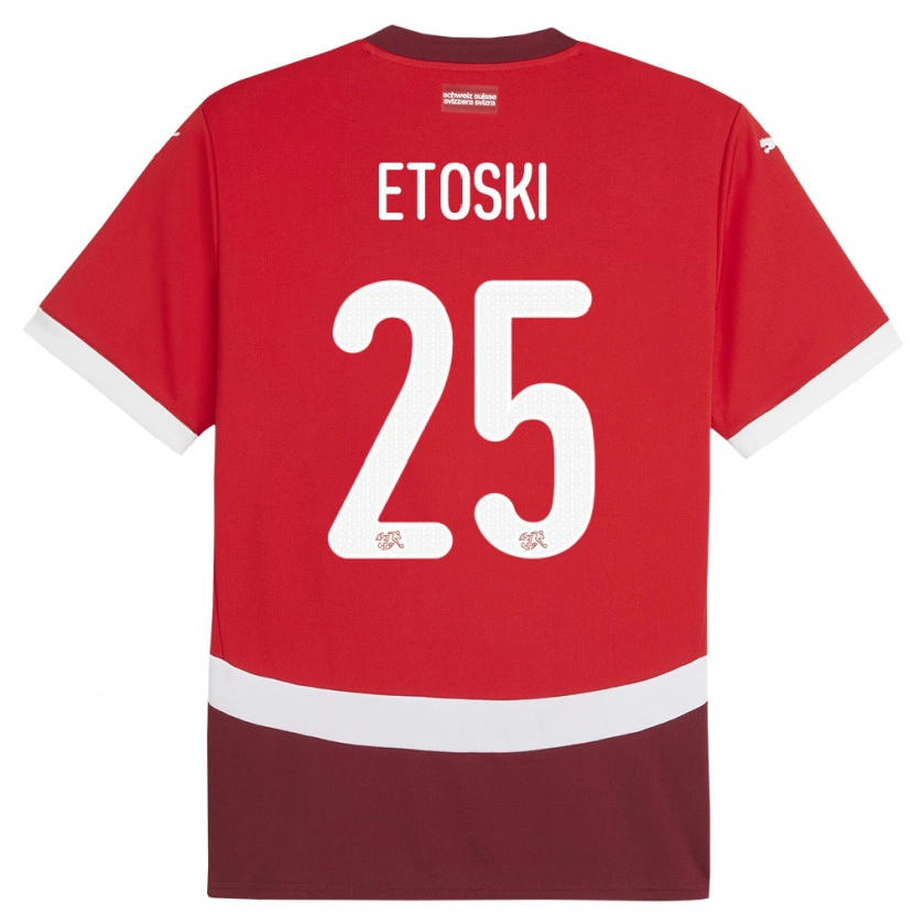 DanxenメンズスイスEdin Etoski#25赤ホームシャツ24-26ジャージーユニフォーム