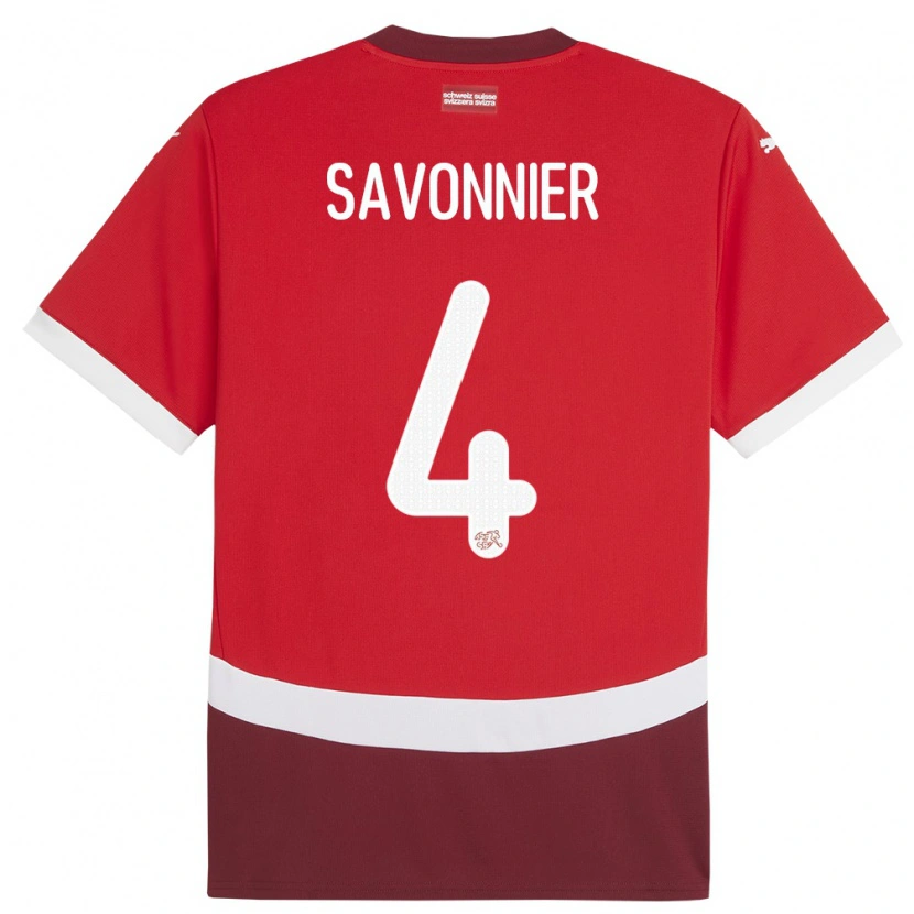 DanxenレディーススイスNelson Savonnier#4赤ホームシャツ24-26ジャージーユニフォーム