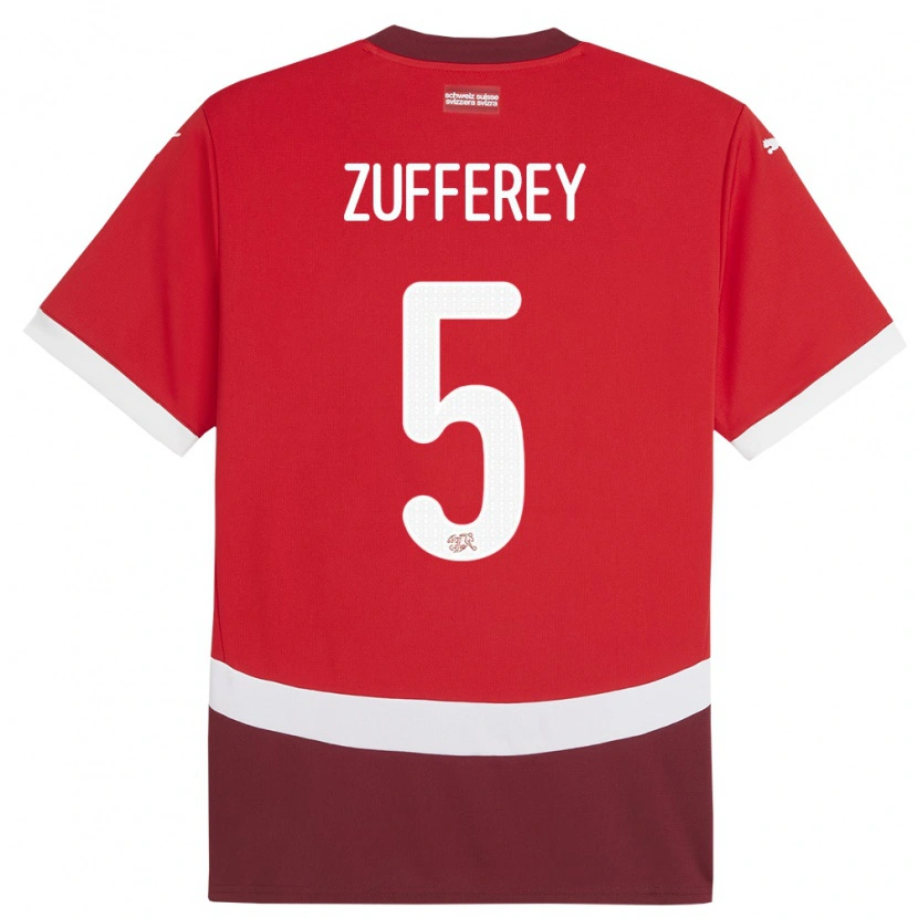 DanxenレディーススイスGil Zufferey#5赤ホームシャツ24-26ジャージーユニフォーム