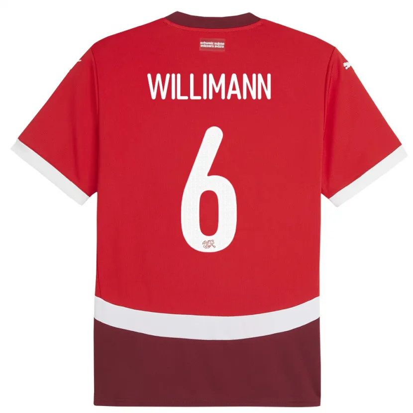 DanxenキッズスイスMauricio Willimann#6赤ホームシャツ24-26ジャージーユニフォーム