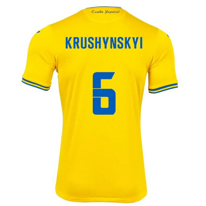 DanxenキッズウクライナBorys Krushynskyi#6黄ホームシャツ24-26ジャージーユニフォーム