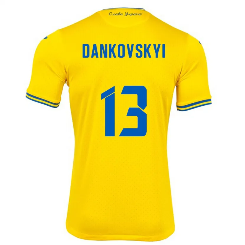 DanxenキッズウクライナYegor Dankovskyi#13黄ホームシャツ24-26ジャージーユニフォーム