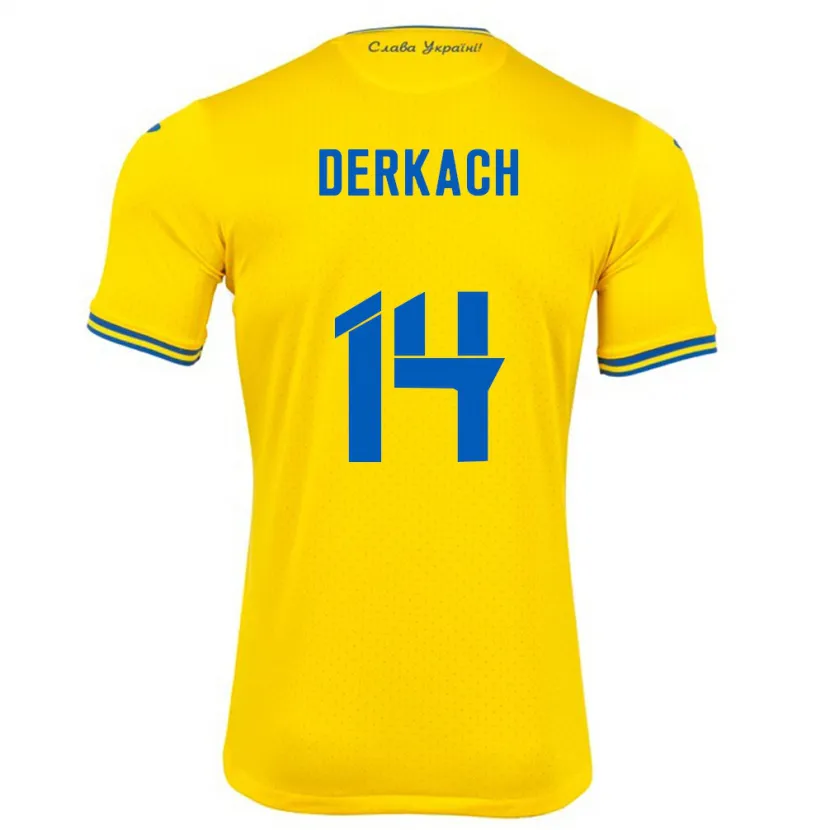 DanxenキッズウクライナYana Derkach#14黄ホームシャツ24-26ジャージーユニフォーム