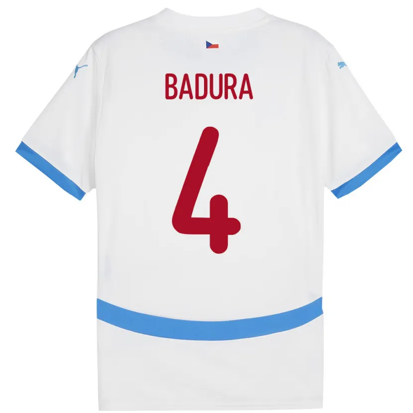 DanxenキッズチェコVitezslav Badura#4白アウェイシャツ24-26ジャージーユニフォーム