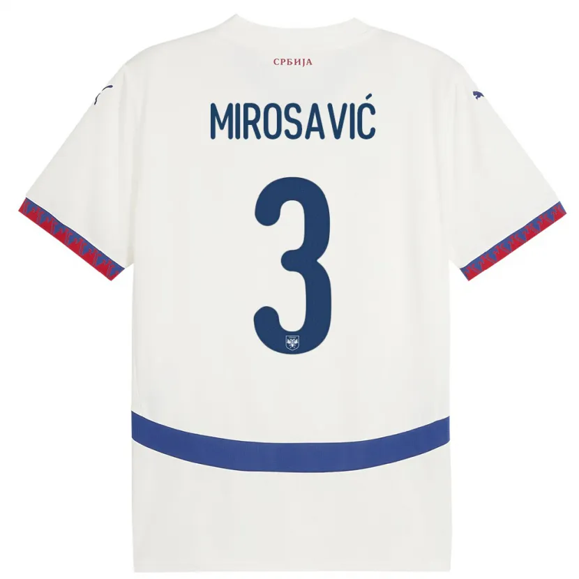 DanxenメンズセルビアVeljko Mirosavic#3白アウェイシャツ24-26ジャージーユニフォーム