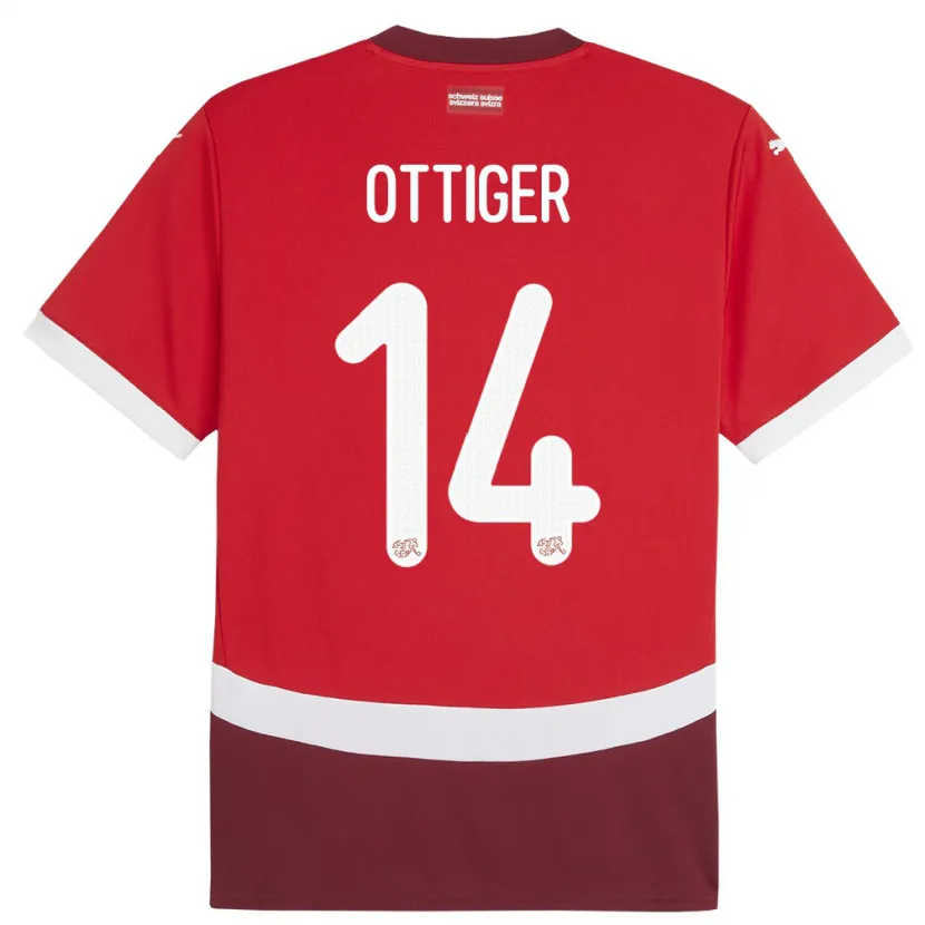 DanxenレディーススイスSeverin Ottiger#14赤ホームシャツ24-26ジャージーユニフォーム