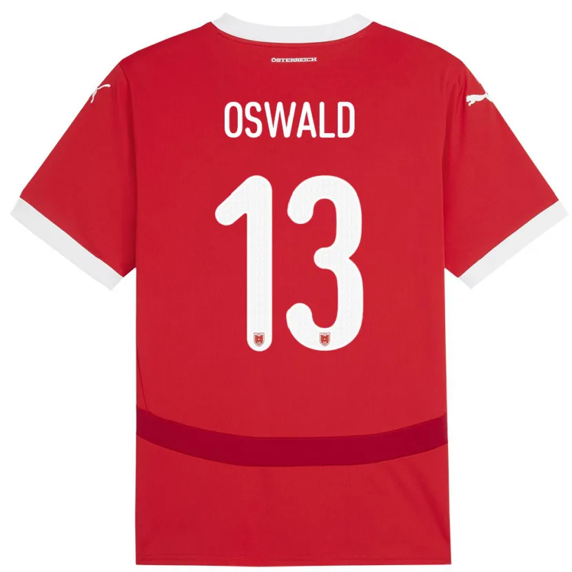 DanxenレディースオーストリアMoritz Oswald#13赤ホームシャツ24-26ジャージーユニフォーム