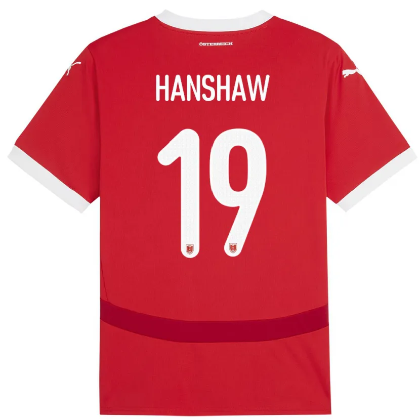 DanxenレディースオーストリアVerena Hanshaw#19赤ホームシャツ24-26ジャージーユニフォーム